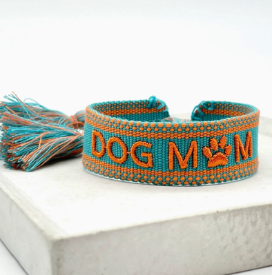 BRACELET "DOG MOM" BLEU /ORANGE