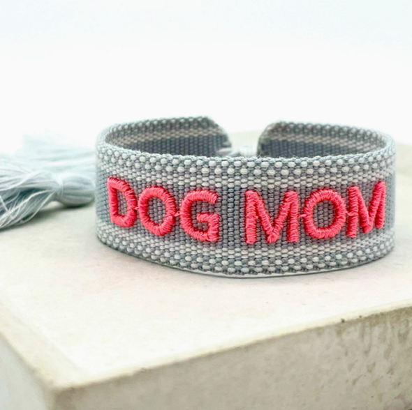 BRACELET "DOG MOM" GRIS/ROSE