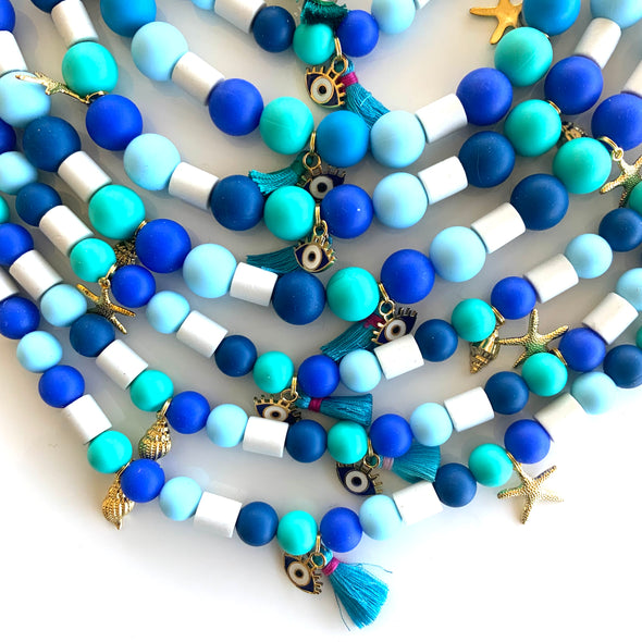 COLLIER TRUE BLUE <br> perles en céramique EM anti-tiques