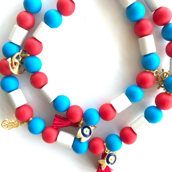 COLLIER IN THE NAVY <br> perles en céramique EM anti-tiques
