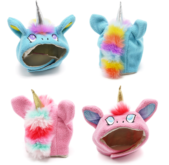 BONNET LICORNE ROSE & BLEU <br> pour petits, moyens et grands chiens!